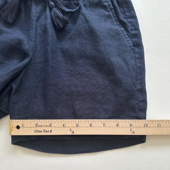 Talbots 100% Linen Navy Blue Elastic Waist Tie Pull On Shorts Women's Size P - Picture 7 of 9